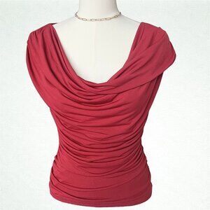Y2K Red Shimmer Draped Cowl Neck Top